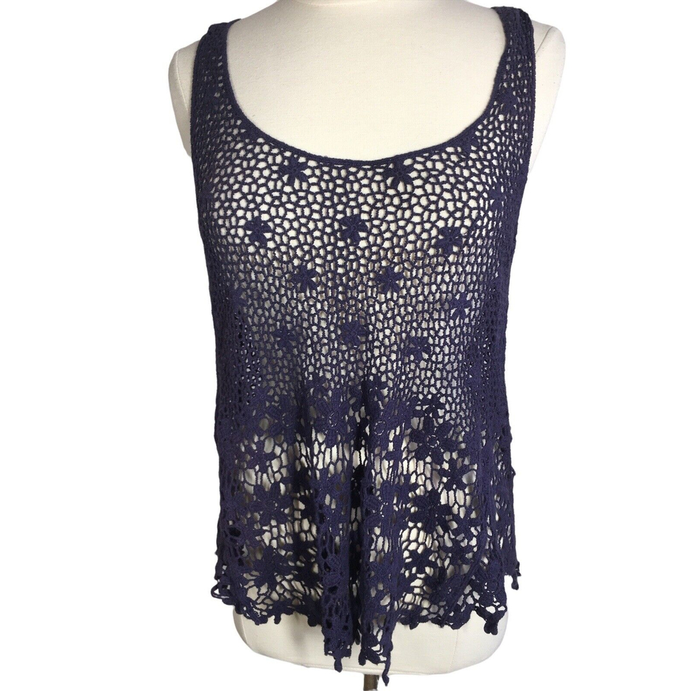 Women's Navy Blue Crochet Knit RACER BACK TANK TOP  Dolled-Up BY F.A.N.G